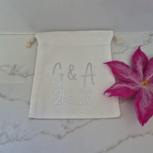 Personalised White Drawstring Date Bag